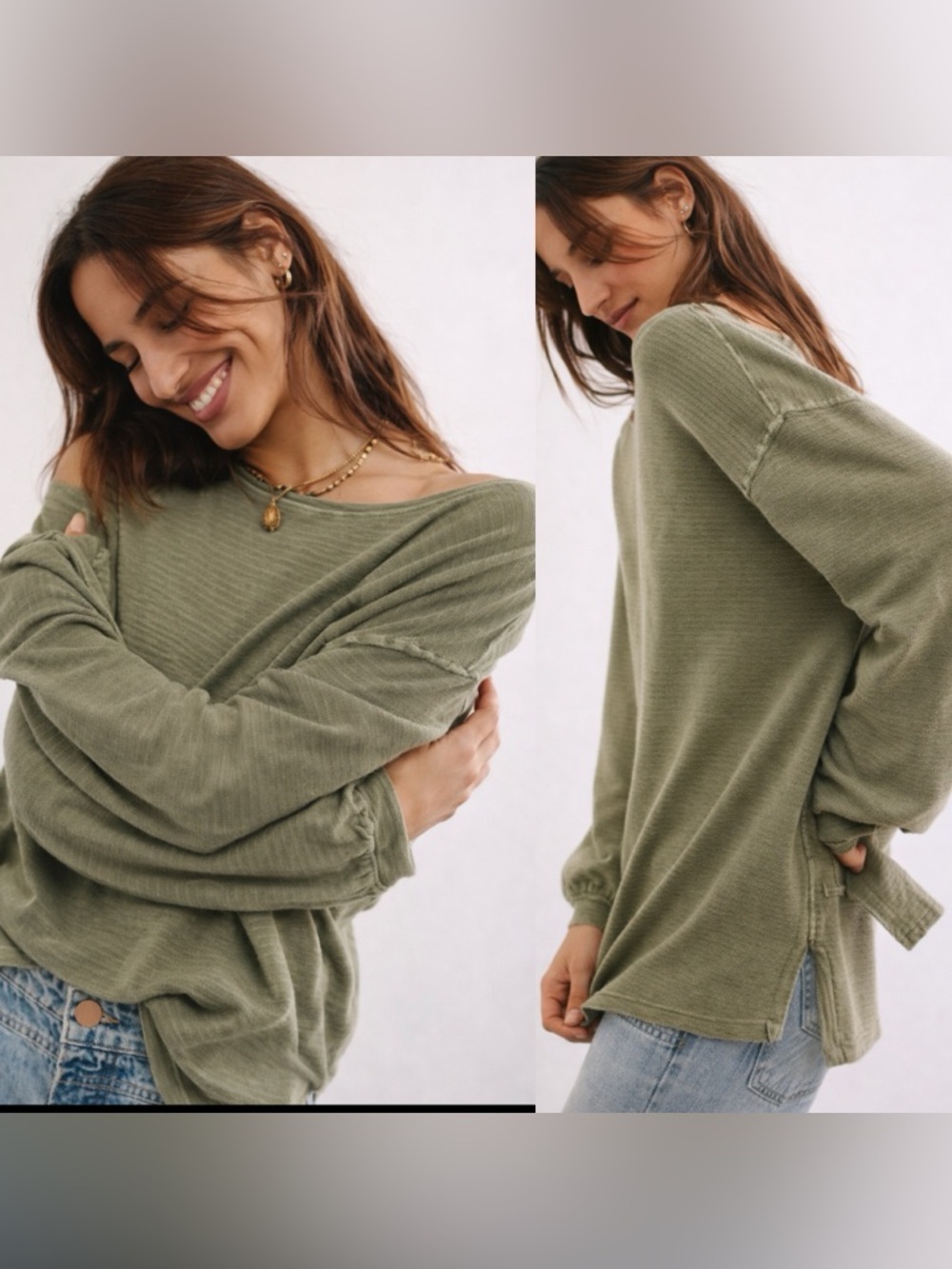 Free People We The Free Olive Green Long Sleeve Top